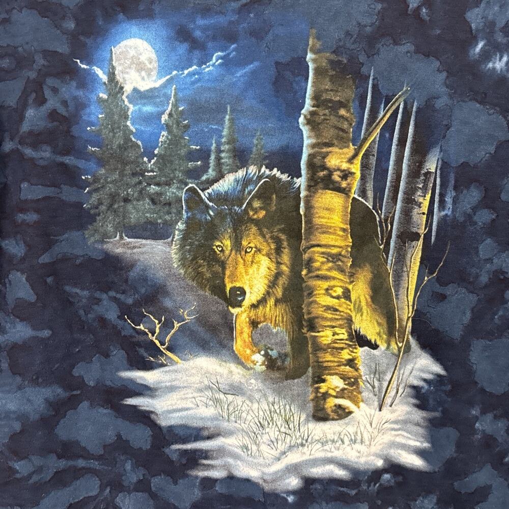 Blue Rock Tee Shirt Tie Dye Nature Woods Wolf Made In USA size Medium - Picture 2 of 9